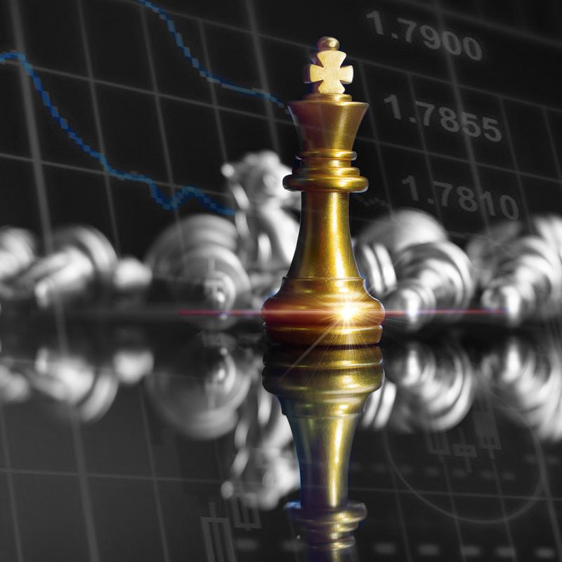 Chess pieces with digital data behind them