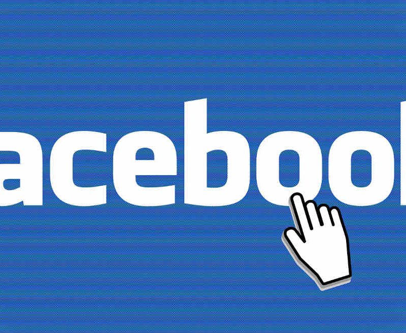 Facebook written in white text on a blue background||Various emoticons on an orange background