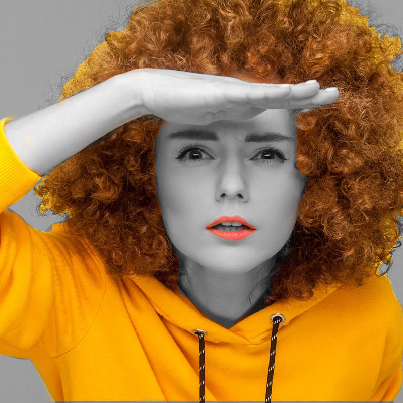 A girl looking as though she is searching