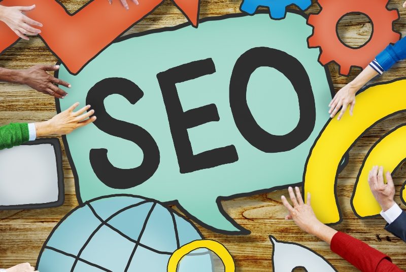 Brightly coloured SEO with components surrounding